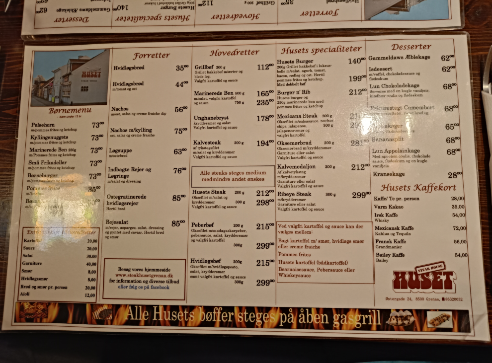 Steakhouse menu